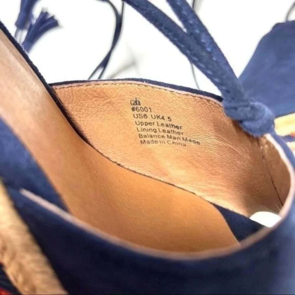 Cabi Isla Wedges Espadrille Sandal Blue Suede  6M